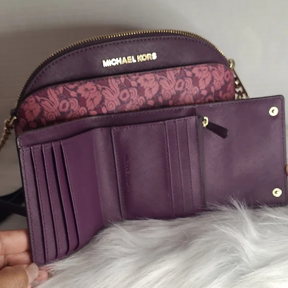 Michael Kors Pink and Purple Crossbody Bag with Silver Chain With Wallet - Picture 9 of 10
